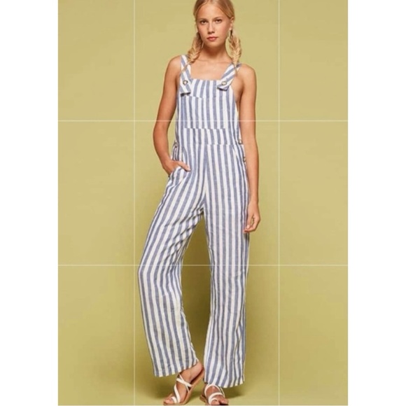 Reformation Size 2 Striped Farmer Alls Jumpsuit in Blue Conductor Stripe - Picture 10 of 10